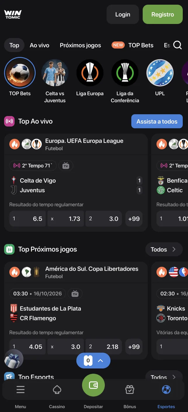 Wintomic sports betting on mobile with live matches and Flamengo in the Copa Libertadores